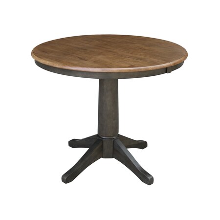 International Concepts Round 36 in Rd top ped table, 12 in leaf, 30.1 inh, dining Height, Hickory/Washed Coal, 36 W, 48 L K45-36RXT-27B